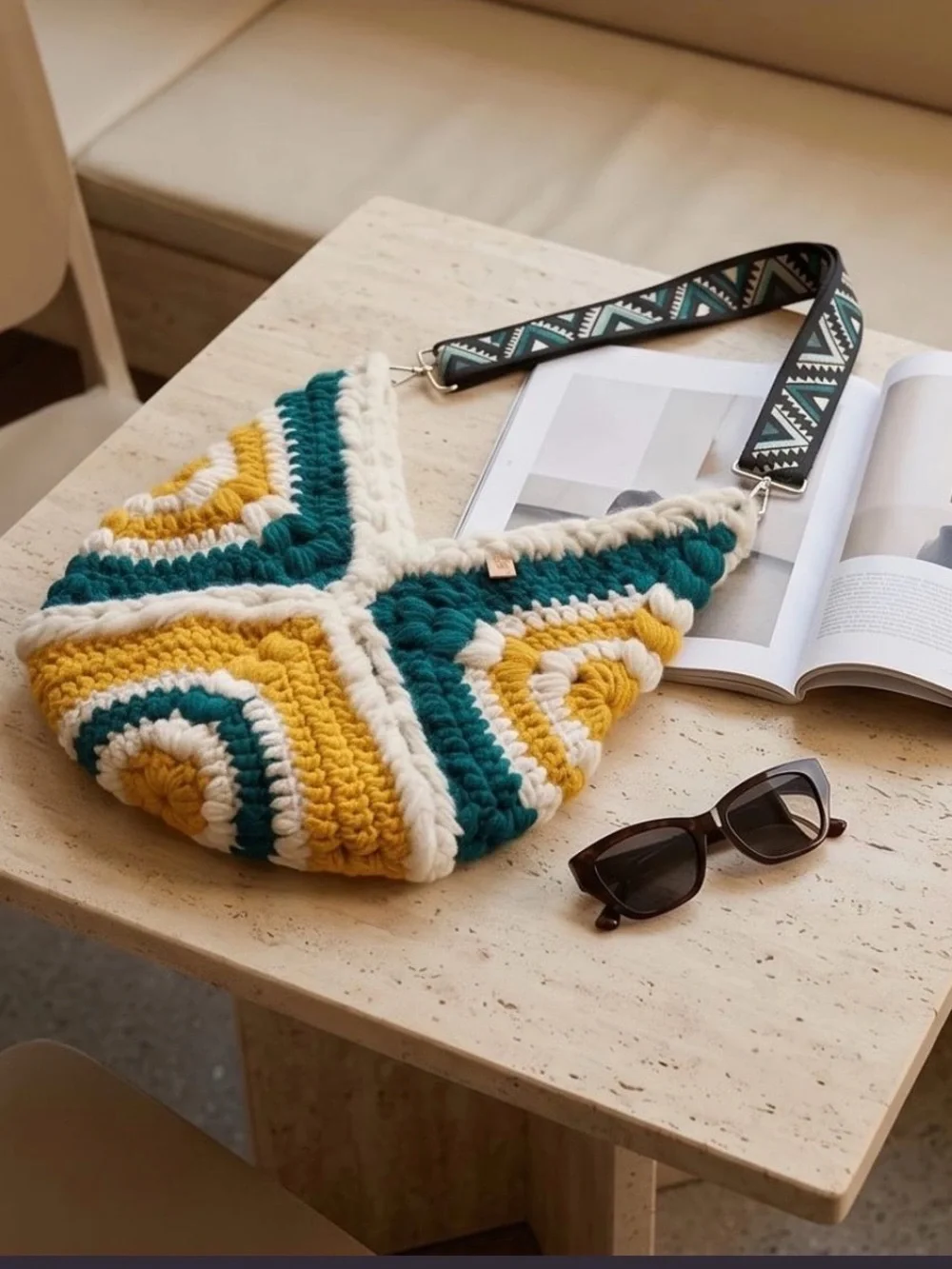 Handmade by me Crochet Market Bag | Unlined Boho Crossbody Tote | One-of-a-Kind
